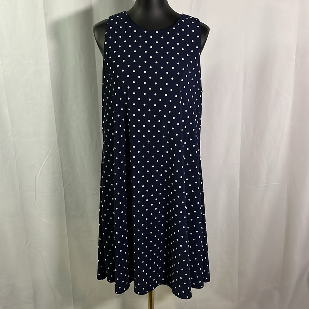 Anne Klein Navy & White Polka Dot Sleeveless Midi Dress